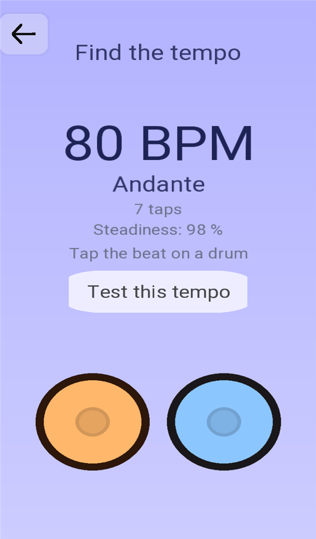 Détection de tempo : 80 BPM lus après sept frappes